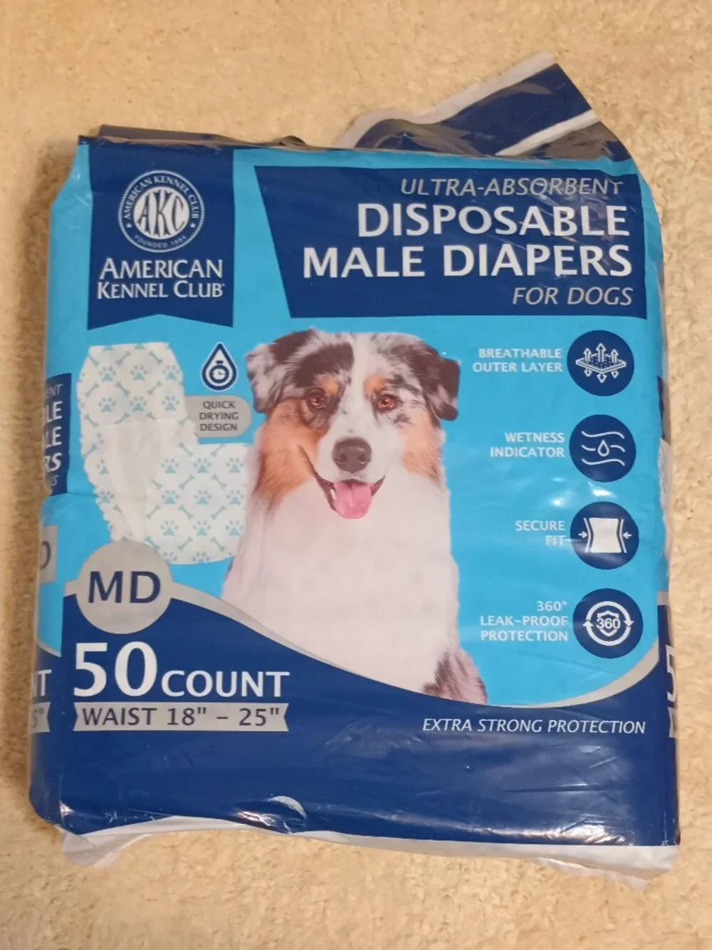 American Kennel Club Disposable Diapers for Male Dogs; Size: Medium, 50 Ct. Pkg.
